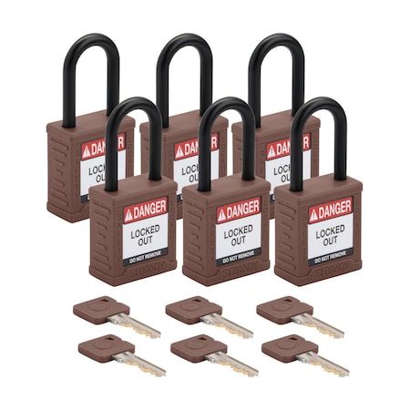 Brady Velocity Lockout Padlocks Nylon 1.5in Clearance KA Plastic Shackle Brown 6PK SDPL-BRN-38PL-KA6