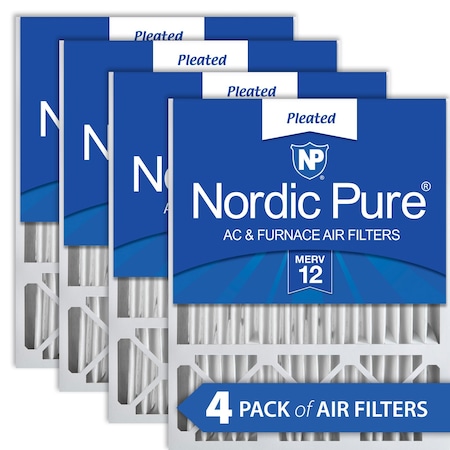 Nordic Pure 20x25x5 Pleated Air Filter, High Capacity, Electrostatically Charged Synthetic Media, MERV 12, 4 PK 20x25x5HM12-4
