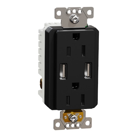 Square D Usb Charger + Socket-Outlet, 15 A Socket SQR55141BK