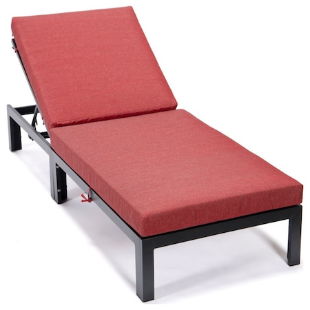 Leisuremod Chelsea Modern Outdoor Chaise Lounge Chair With Red Cushions CLBL-77R