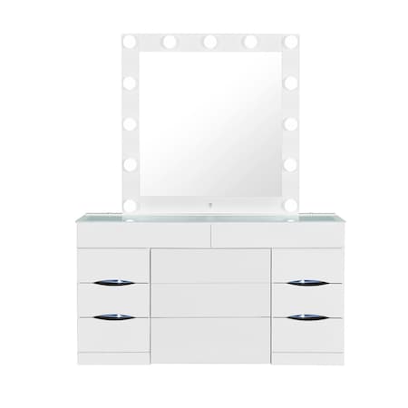 Global Furniture Usa Contemporary Ella White Vanity Set With Storage Stool ELLA-WHITE-VANITY SET W/ STR STOOL