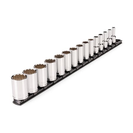 Tekton 3/8 Inch Drive Semi-Deep 12-Point Socket Set with Rail, 15-Piece (1/4 - 1 in.) SHD91123