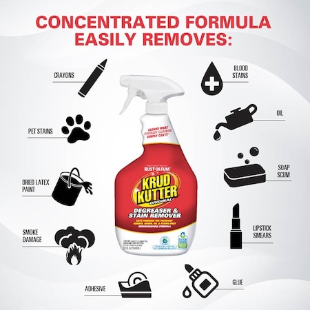 Krud Kutter Cleaner/Degreaser Stain Remover, Spray Bottle, 32 oz, Concentrated, Water Based, Non Toxic KK326