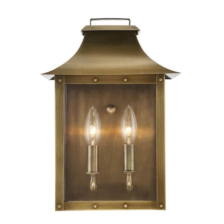 Homeroots 13.5 x 9.25 x 9.25 in. Manchester 2-Light Aged Brass Pocket Wall Light 398421