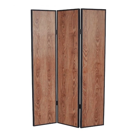 Homeroots 71" Brown Wood Folding Three Panel Screen Room Divider 274689