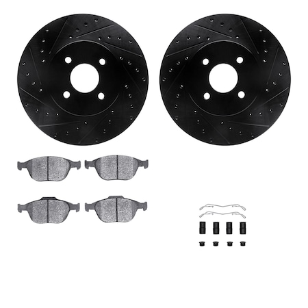 Dynamic Friction Co DFC Rotors-Drilled & Slotted-Black w/ 5000 Advanced Brake Pads Incl Hdw 8512-54030