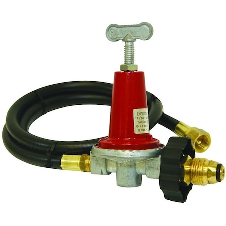 Bayou Classic 5HPR-40 Adjustable, High-Pressure Regulator and LPG Hose, 3/8 in, 0 to 40 psi Regulating 5HPR-40