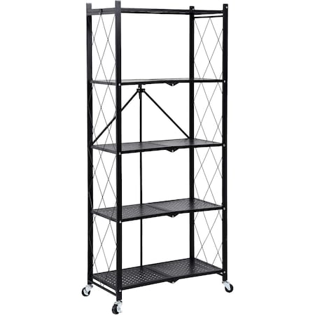 Simple Deluxe HealSmart Heavy Duty 5-Tier Foldable Metal Rack, 27.95in D x 13.39in W x 61.81in H Storage Shelving HKSHLFFOLD28156405BB