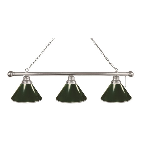 Holland Bar Stool Co Green 3 Shade Billiard Light, Chrome Fixture BL3CHGrn
