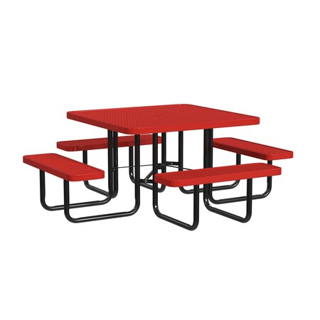 Leisure Craft Square Picnic Table, Red, In Ground Mount, 46 in T46SQIG-RED