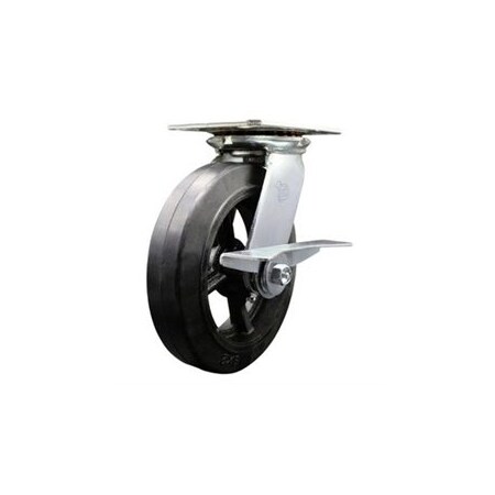 Service Caster 8 Inch Heavy Duty Rubber on Steel Caster with Ball Bearing and Brake SCC SCC-35S820-RSB-SLB