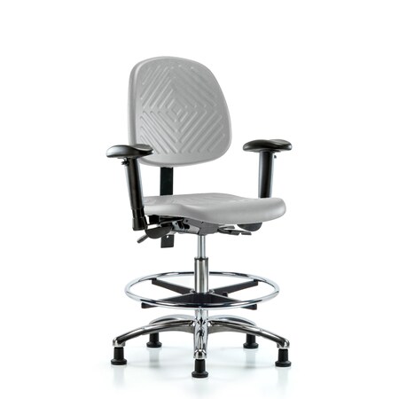 Blue Ridge Ergonomics Poly Chair Chrome-Med Bench Ht with Med Back, Seat Tilt, Adj Arms, Chrome FR, &Stat Glides in Gray Poly PMBCH-MB-CR-T1-A1-CF-RG-GRY