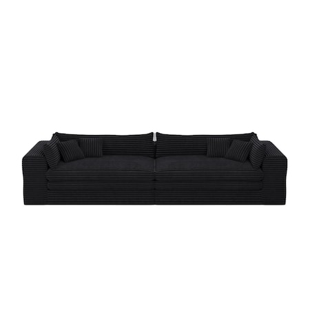 Homeroots 162" Black Corduroy Compression Foam Sofa 719544