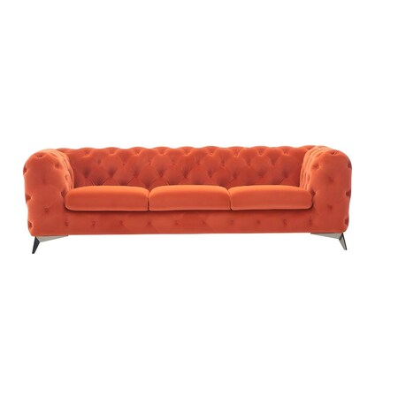 Homeroots 97" Orange Fabric Chesterfield Sofa With Silver Legs 488834