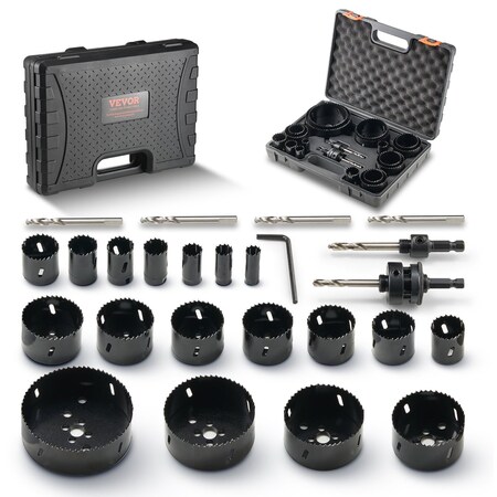 Vevor Hole Saw Kit 18 PCS Saw Blades 6 Drill Bits 1 Hex Wrench Case Bi Metal M42, 18PK RD03-4002