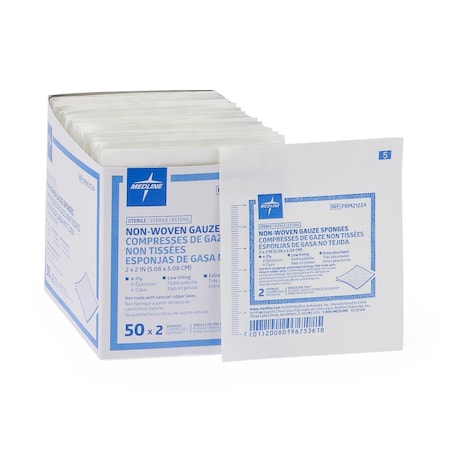 Medline Sterile Nonwoven Gauze Sponge, 4-Ply, 2in x 2in, 2/Pack, 1500PK PRM21224
