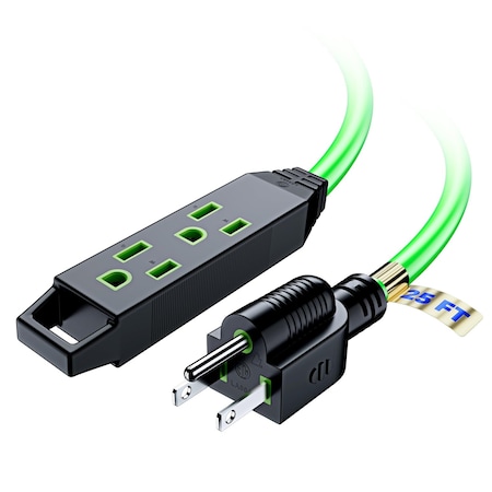 Maximm 25ft 16AWG 3-Outlet Extension Cord, ETL, Green ADW-LA052T-25GRN
