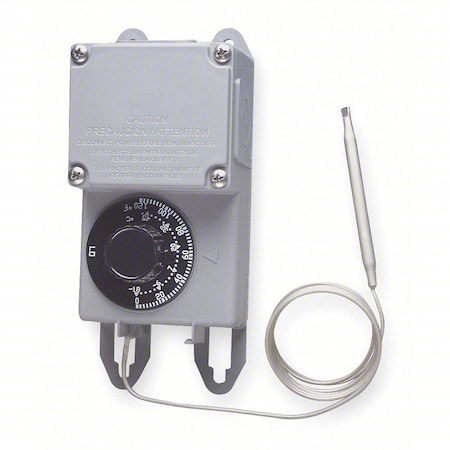 Peco Line Voltage Mechanical Thermostat, Heat or Cool, 0 to 120F, Exposed Dial, 120 to 277V AC, 1C, 1H TRF115-005