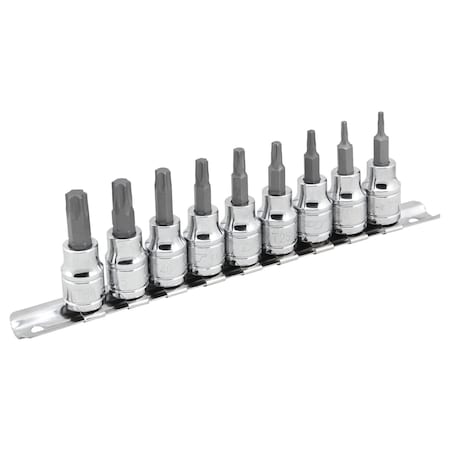 Performance Tool 9 pc. Star Bit Socket Set, Hardened Alloy Steel Bits, Storage Rail W1178