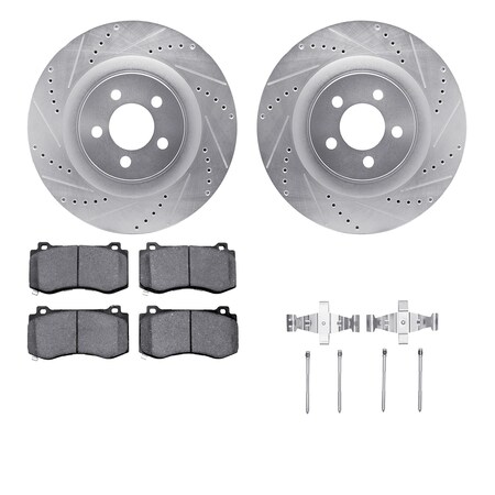 Dynamic Friction Co DFC Rotors-Drilled & Slotted-Silver w/ EURO 5000 Ceramic Brake Pads Incl Hdw 7612-39000