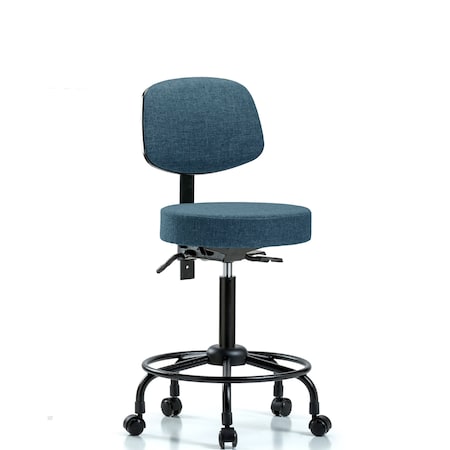 Blue Ridge Ergonomics Bench Stool, Med, Fab, Bk, RT, Casters, Blu BR-FMBST-RT-T0-RC-F43