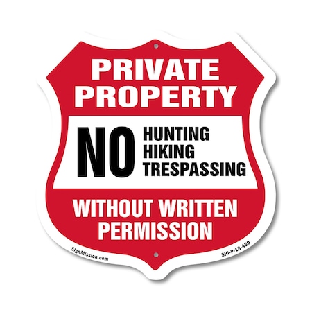 Signmission Private Property Shield Sign No Hunting, 18 Inch X 18 Inch, Plastic Sign SHI-P-18-450