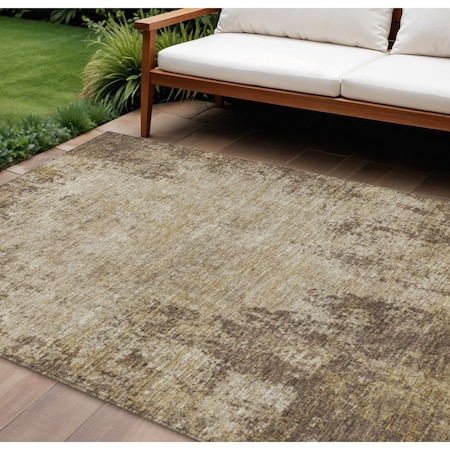 Homeroots 9' X 12' Brown And Beige Abstract Washable Indoor Outdoor Area Rug 612314