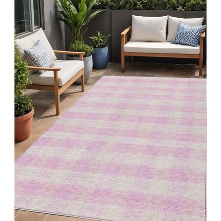 Homeroots 5' X 8' Pink And Gray Plaid Washable Indoor Outdoor Area Rug 595506