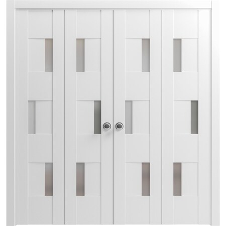 Vdomdoors Sliding Closet Double Bi-fold Doors White Solid Core Modern Interior SETE6933DBF-WS-96 x 96 (4* 24x96)