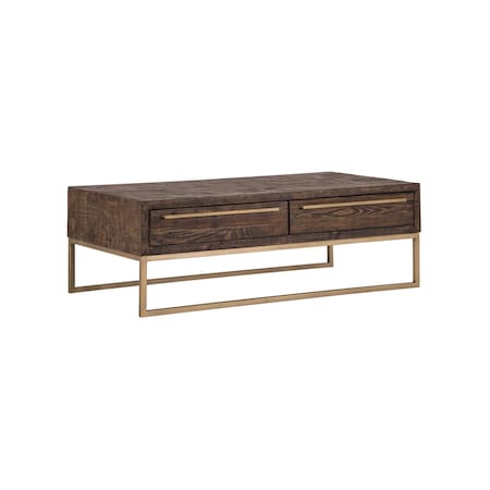 Homeroots 47" Dark Brown And Gold Metal Coffee Table With Drawer 524174