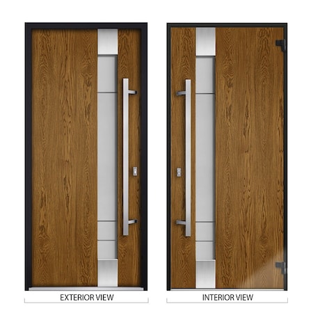 Vdomdoors Steel Door Deux 1713 Natural Oak 2 Sidelight Exterior White Windows Stainless Inserts Single Modern DEUX1713EXD-OAKW-W16+36+16 x H80-Left-hand Inswing