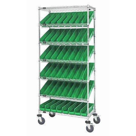 Quantum Storage Systems WIRE SHELVING UNIT W/48 GREEN BINS MOBILE MWRS-7-103GN