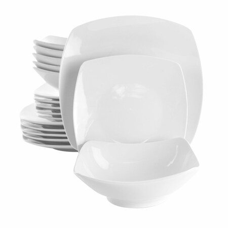 Elama Newman 18 Piece Square Porcelain Dinnerware Set in White EL-NEWMAN18