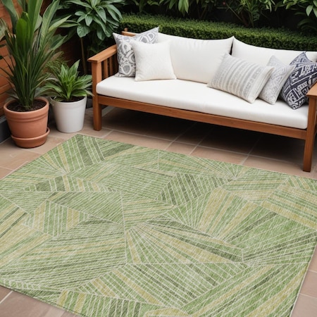 Homeroots 10' X 14' Green And Olive Green Geometric Washable Indoor Outdoor Area Rug 594784