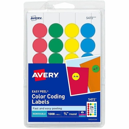 Avery Print or Write Removable Color-Coding Labels, 3/4" Dia, Assorted, 1008/Pack 5472
