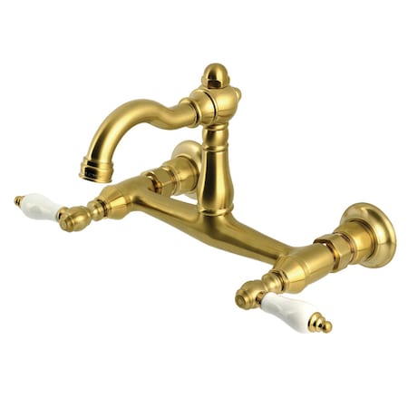 Kingston Brass Two-Handle Wall Mount Bridge Kitchen Faucet, Brushed Brass KS3257PL