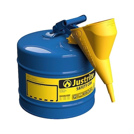 Justrite TYPE I SAFETY CAN, Steel, Blue, 5 gal 7150310