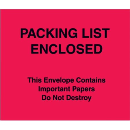 Zoro Select Packing List Envelopes, Red, PK1000 PL483