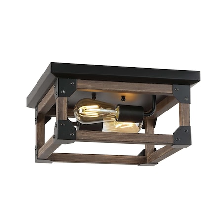 Jonathan Y Cheshire 13" 2-Light Iron Rustic Farmhouse LED Flush Mount, Brown/Black JYL7480A