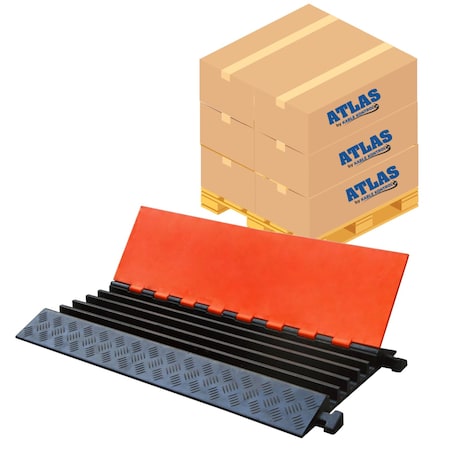 Atlas Heavy Duty Cable Protector Ramp, 5 Channel Bulk Pallet, 36'' Long Black & Orange, 10PK CP9984-OR-10