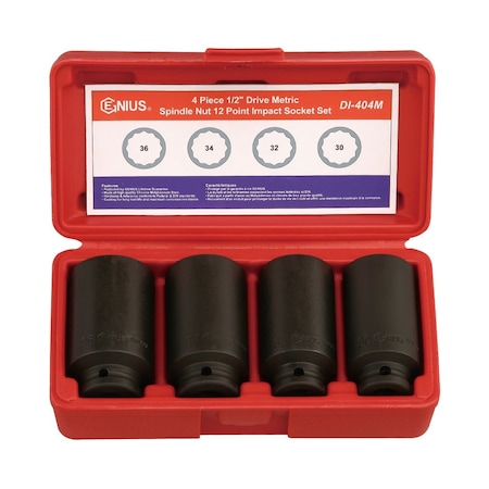 Genius Tools 4PC 1/2in Dr. 12 Pt. Metric Deep Thin Wall Impact Sockets DI-404M