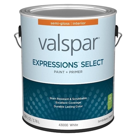 Valspar Expressions Select 4300 Latex Paint, Acrylic Base, Semi-Gloss, White Base, 1 gal 028.0043000.007