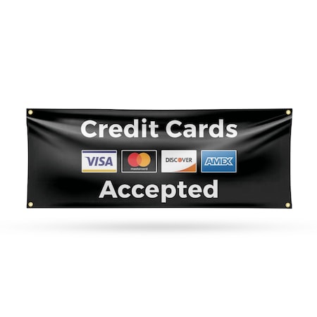 Signmission Credit Cards Accepted, 18 Inch x 48 Inch, Vinyl Banner B-30533