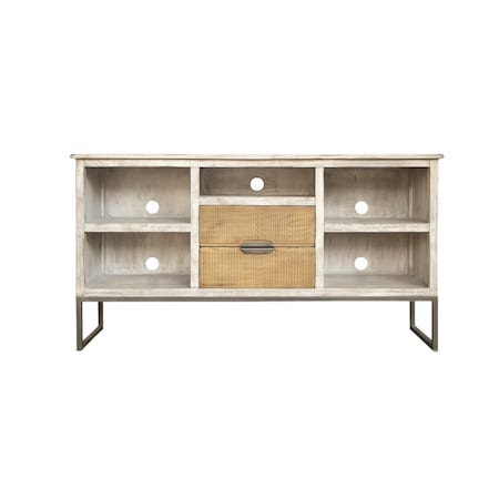 Homeroots 70" Light Gray Solid Wood Open shelving Distressed TV Stand 528737