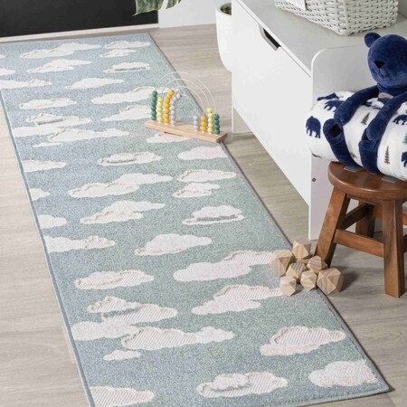 Jonathan Y Hedwig High-Low Youth Cloud Scandi Blue/Ivory 2 ft. x 8 ft. Indoor/Outdoor Runner Rug SCN105A-28