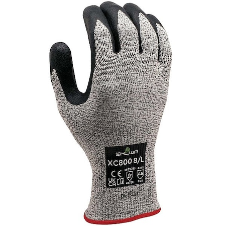 Showa Knit Gloves, Cut Level A5 , Microporous Nitrile , Embossed , L 1 PR XC800L-08