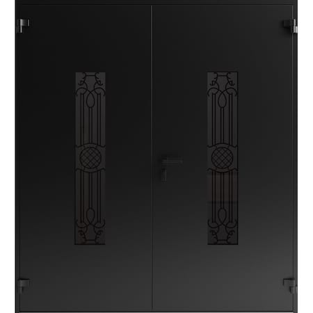 Vdomdoors Front Exterior Prehung Aluminum Double Doors Ronex1477 Black Enamel Mirrored Clear Glass Entry RONEX1477DEXD-BLK-W72xH96-RH-O
