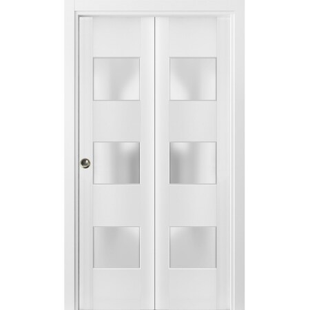Sartodoors Sliding Closet Bi-fold Doors, Lucia 4070 White Silk with Frosted Glass, Sturdy Tracks Moldings Trim LUCIA4070BF-WS-48 x 96 (2* 24x96)