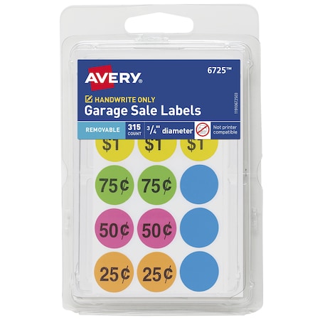 Avery Removable Garage Sale Labels, 0.7, PK315 6725