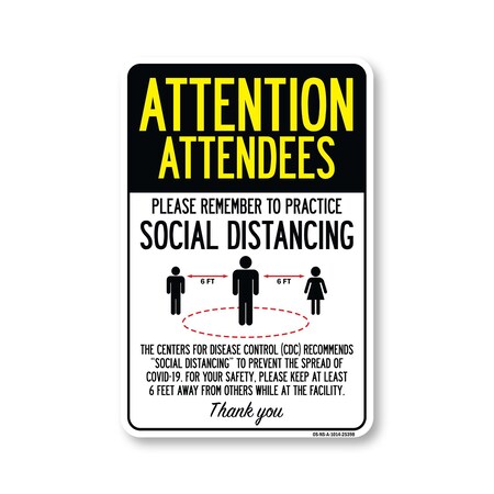 Signmission Public Safety, Attendees Practice Social Distancing, 14in X 10in Aluminum, OS-NS-A-1014-25398 OS-NS-A-1014-25398